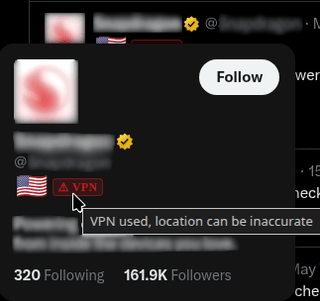 A profile flagged with a VPN warning